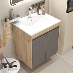 Teymi Тумба с раковиной Netta 60 Волна подвесная дуб/графит – фотография-4