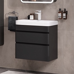 Equil Тумба под раковину Eltoro 60 2 ящика подвесная черный софт – фотография-3