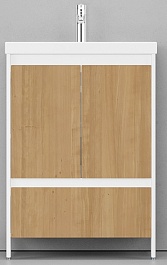 Velvex Тумба с раковиной напольная Klaufs 60 белая/дерево, 1 ящик – фотография-1