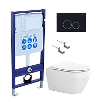 Aquatek Унитаз подвесной Лея AQ1199-00 в комплекте с инсталляцией Standard INS-0000012 с клавишей смыва KDI-0000020 матовый черный и крепления KKI-0000002