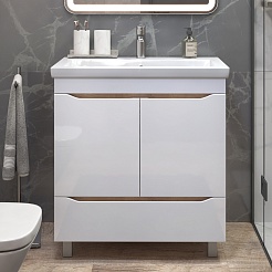 Vigo Тумба с раковиной Grani 80 напольная белая/дуб золотой – фотография-2