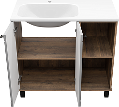 Brevita Тумба под раковину Lumus 90 L с подсветкой серая/дуб галифакс олово – фотография-8