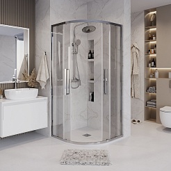 Grossman  Душевой уголок Cosmo 100x100x195 четверть круга профиль хром стекло прозрачное – фотография-5