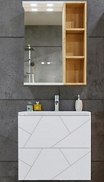 Бриклаер Мебель для ванной Кристалл 60 с зеркалом с полками белая/дуб бунратти  – фотография-1