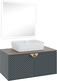 Runo Тумба с раковиной Андорра 85 Lavello подвесная зеленый графит/дуб коньячный – фотография-9